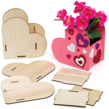 Heart Wooden Flowerpot Craft Kits (Pack of 3) Nature Craft Kits, Valentine's Day Gifts, Easy to Assemble, Build & Paint
