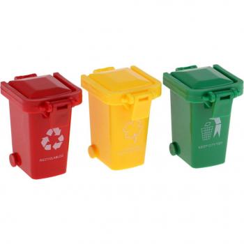 3-Piece Mini Trash Can and Recycling Bin Set (Green, Yellow, Red)