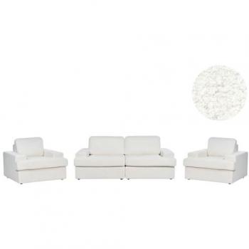 Fauteuils et Canapé Bouclé Blanc 5 Places ALLA
