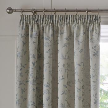 Trailing Bird Duck Egg Jacquard Pencil Pleat Curtains