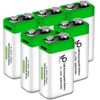 USB Rechargeable 9V 6F22 Lithium Battery (650mAh)