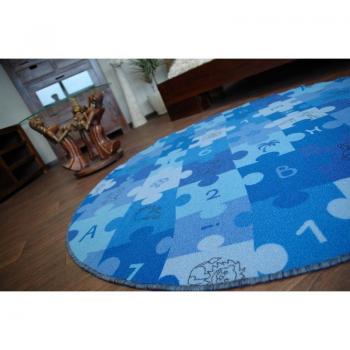 Round Blue Puzzle Carpet