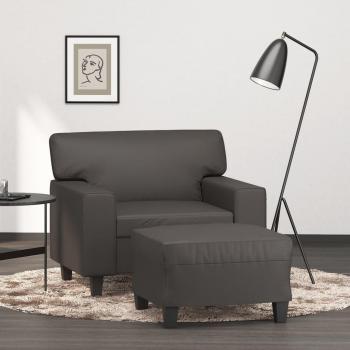 Vidaxl Polstersessel mit Hocker Grau 60 cm Kunstleder