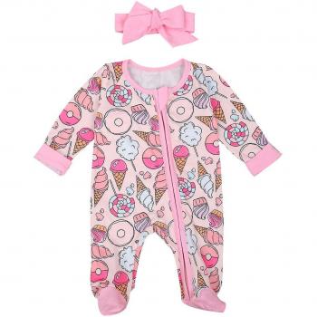Combinaison bébé fille -né manches longues col rond fermeture éclair devant ouvert rose/abricot 0-18 mois