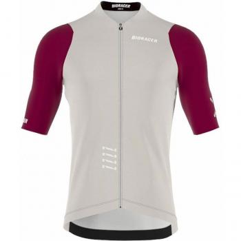 Maglia Bioracer Icon 2025 – Variante Manica Corta Grigio/Bordeaux per Bambini