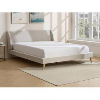 Cama Minimalista 160x200, Tela Beige + Colchón Benedikte