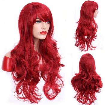 Peluca Roja Shangke Heat-Resistante con Flequillo Ondulado