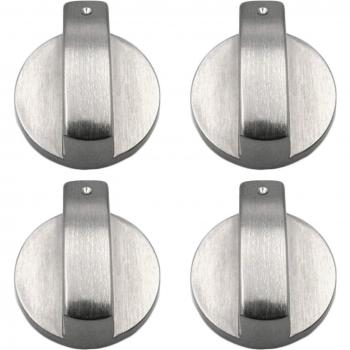 Gas Stove Control Knobs Set (4pcs) 6mm Silver Adaptors