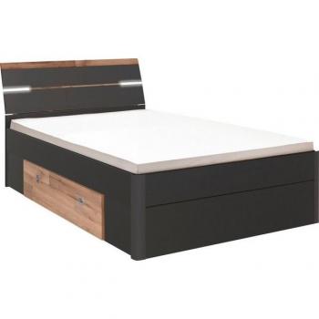 Schlafkultur Stauraumbett Mars – Doppel-Schubkasten-Design, LED-Leuchten in Graphit/Monataneichefarben