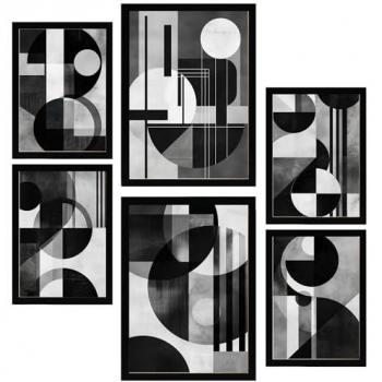Set de 6 Pósters de Diseño Bauhaus en Blanco, Negro y Gris