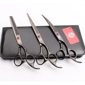 Z3003 3 Stück Set 7 (19,5 cm) lila Drachen Japan 440C Haarschneidescheren + Verdünnungsschere + gebogene Schere für professionelle Haustierfrisuren