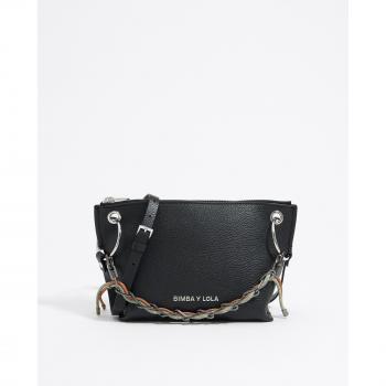 Bimba y Lola Black Leather Trapezium Shoulder Bag