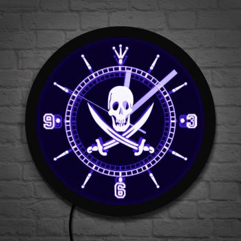 Pirate Theme LED Wall Clock with Neon Illumination