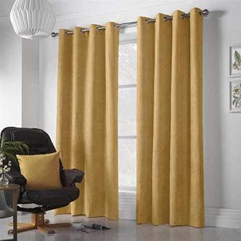 Ochre Velvet Chenille Eyelet Room Darkening Curtains