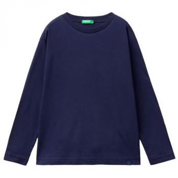 Langärmliges Benetton-Shirt mit Logoprägung am Saum – Dunkelblau
