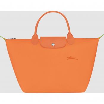 Longchamp Le Pliage Green Medium Canvas Tote Bag Orange