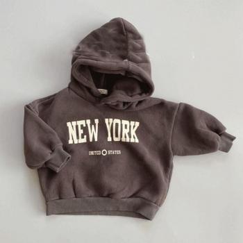 Long‑Sleeve Winter Letter Hooded Sweatshirt for Boys