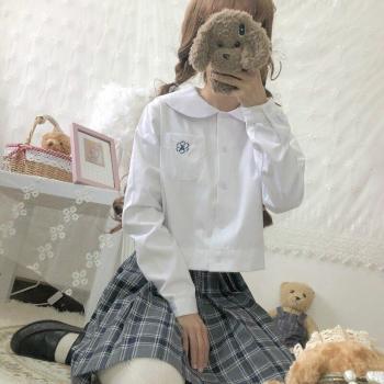 Japanese High School Girl Uniform: White Long-Sleeve Shirt, Plaid Skirt & Bow Tie