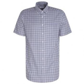 Bügelfreies Twill Kurzarm Businesshemd mit Button-Down-Kragen Karo