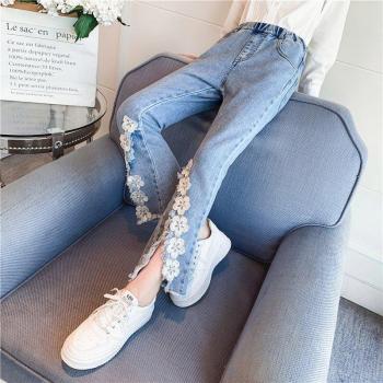Dünne Jeans für Mädchen, neue ausgestellte Hosen mit Blumen, Größen 8-14 Jahre
