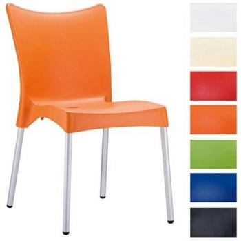 CLP Gartenstuhl Juliette I Stapelstuhl mit Kunststoffsitz und Aluminiumgestell I Outdoor-Stuhl bis 160 kg belastbar, Farbe: orange