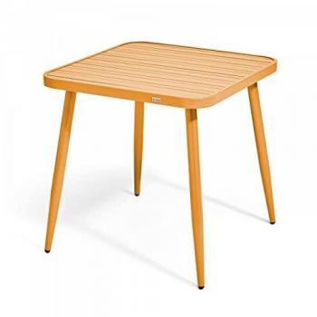Mesa de jardín cuadrada de aluminio color amarillo mostaza Oviala