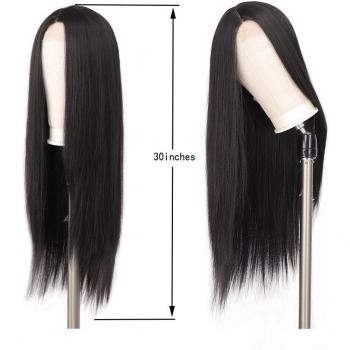 HOUYAN, peluca larga de 26 pulgadas, pelo liso, encaje frontal, negro sintético resistente al calor