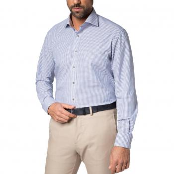 Eterna Popeline‑Kariert‑Langarm‑Hemd (Hellblau/Beige) – Komfort‑Fit, Größe 48