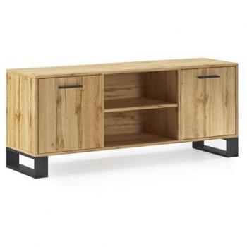 TV-Kommod Loft 140 – Wohnzimmereinheit, Struktur & Eichenrückwand, 2 Türen (137×40×57 cm)