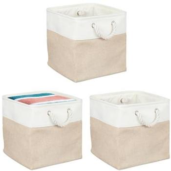 Paniers de rangement en tissu, 3 unités, beige et blanc, dimensions 30 x 30 x 30 cm