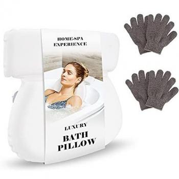 Non-Slip Bath Pillow & Bamboo Exfoliation Glove Pair