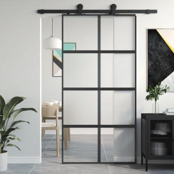 Día y Noche Puerta corredera vidrio templado y aluminio negra 102,5x205 cm