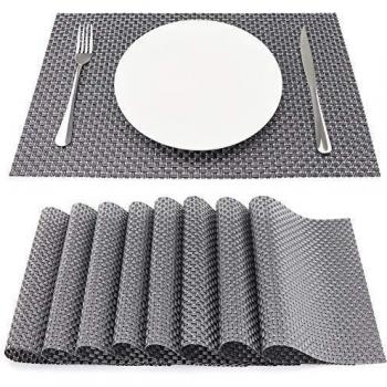 Lot 8 Sets Napperon Vinyle SueH Design, Résistant à l'usure et à la chaleur, Taille 45 cm × 30 cm, Couleur gris