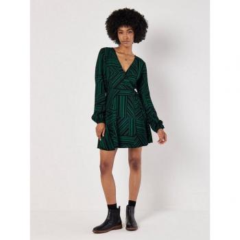 Striped Green Mini Wrap Dress (Apricot) – Size 8