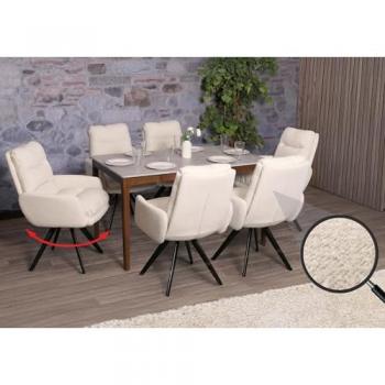 Silla de Cocina con Giro y Reposabrazos HWC-G66 – Tela Textil Blanco Crema
