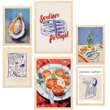Set de 6 Pósters de Ilustraciones de Comida Estilo Pop Art para Decorar A3 y A4