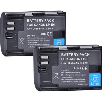Kit de 3 Baterías LP-E6 2650mAh con Cargador Doble LCD para Canon