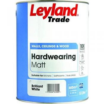 Leyland Trade 306668 Hardwearing Matt Paint 5L Brilliant White