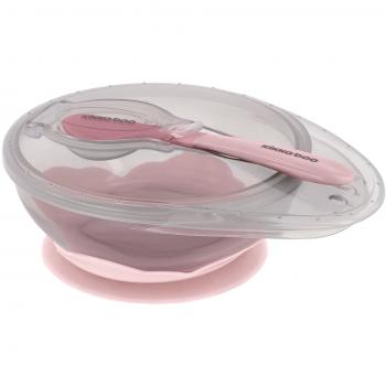 Bol con Tapa y Cuchara Antideslizante 4M+ Rosa
