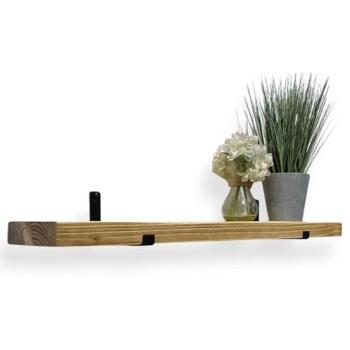 Wooden Narrow Wall Shelf – Rustic Pine, 15 cm Wide, 90 cm Long, Black Brackets
