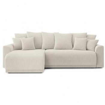 Canapé d'angle convertible réversible NOVA en velours côtelé beige 4 places avec coffre de rangement BAÏTA