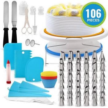 106-Piece Cake Decorating Supplies with Turntable and Fondant Tools