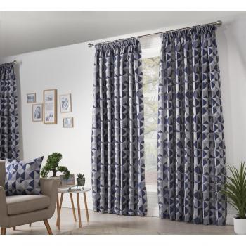 Geometric Skandi Jacquard Taped Curtains – Fully Lined – Navy