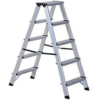 HOMCOM Aluminium Double Sided Step Ladder Folding A-Type Step Stool (5 Steps)