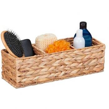 Relaxdays Naturkorb – 3-fachiger Aufbewahrungsbehälter für das Bad