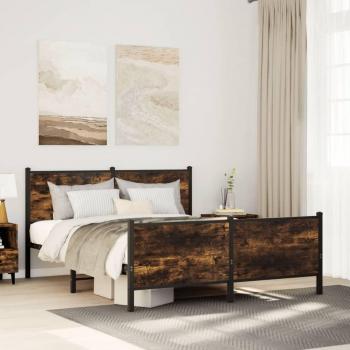 137x190 cm Metal Bed Frame without Mattress in Smoked Oak