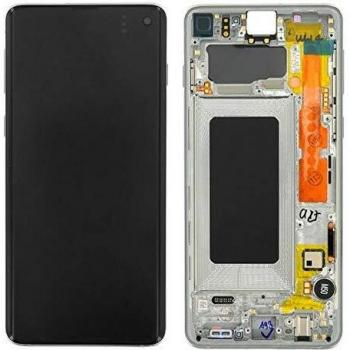 Handyteile24 ✅ Super Amoled Display Touchscreen Digitizer Bildschirm Rahmen Prism White/Weiß für Samsung Galaxy S10 G973F