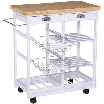 Kitchen Island Trolley with Basket and Wheel Support