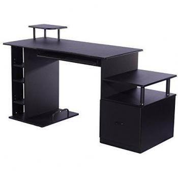 Escritorio HOMCOM 152x60x88 cm con Soportes para Impresora y CPU Negro