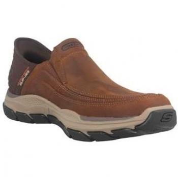 Sneakers basses Skechers en cuir à enfiler – Marron, 40